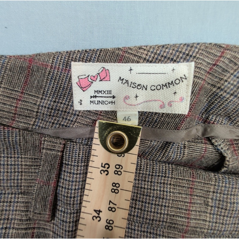 Maison Common Womens Plaid Wool Pants 46 US 10 12 Brown Trousers - Picture 3 of 12